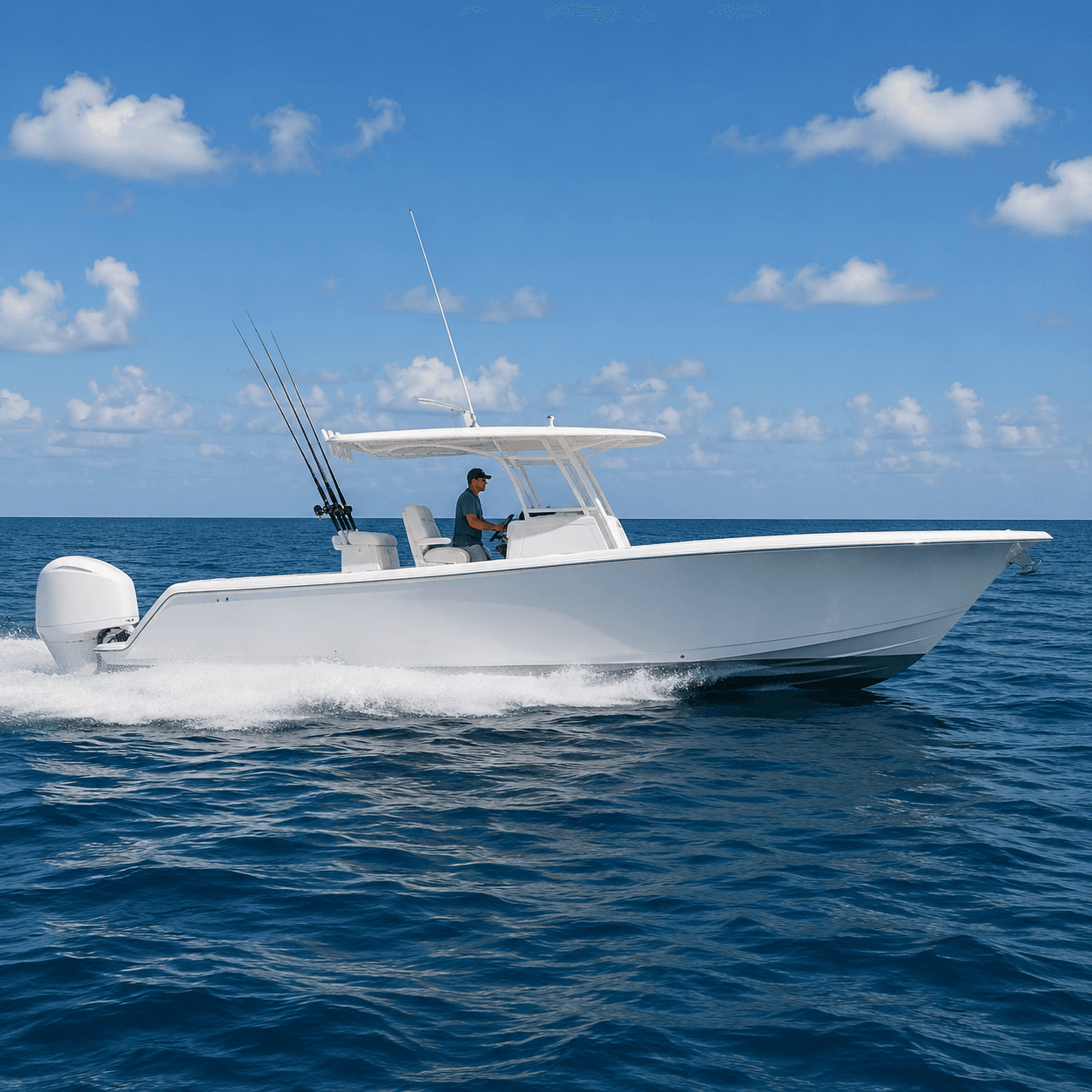 Center console boat running on open water